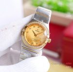 Swiss Quartz Omega Double Eagle Watch 27mm Golden Dial Diamond set